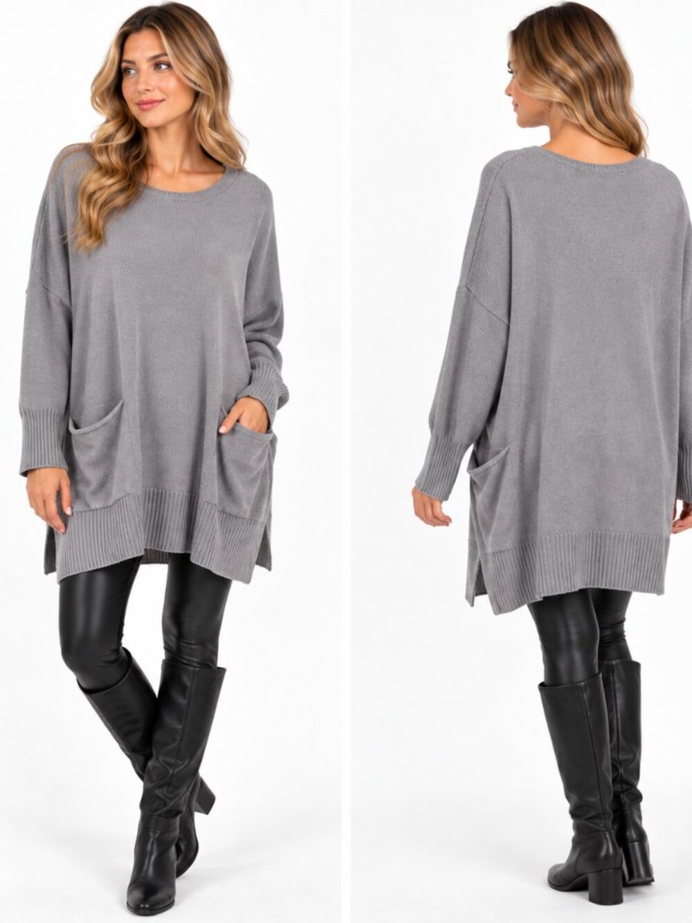 J. Jill Pure Jill Dolman Sweater MP‎ Gray Minimalist Lagenlook Oversized Tunic
